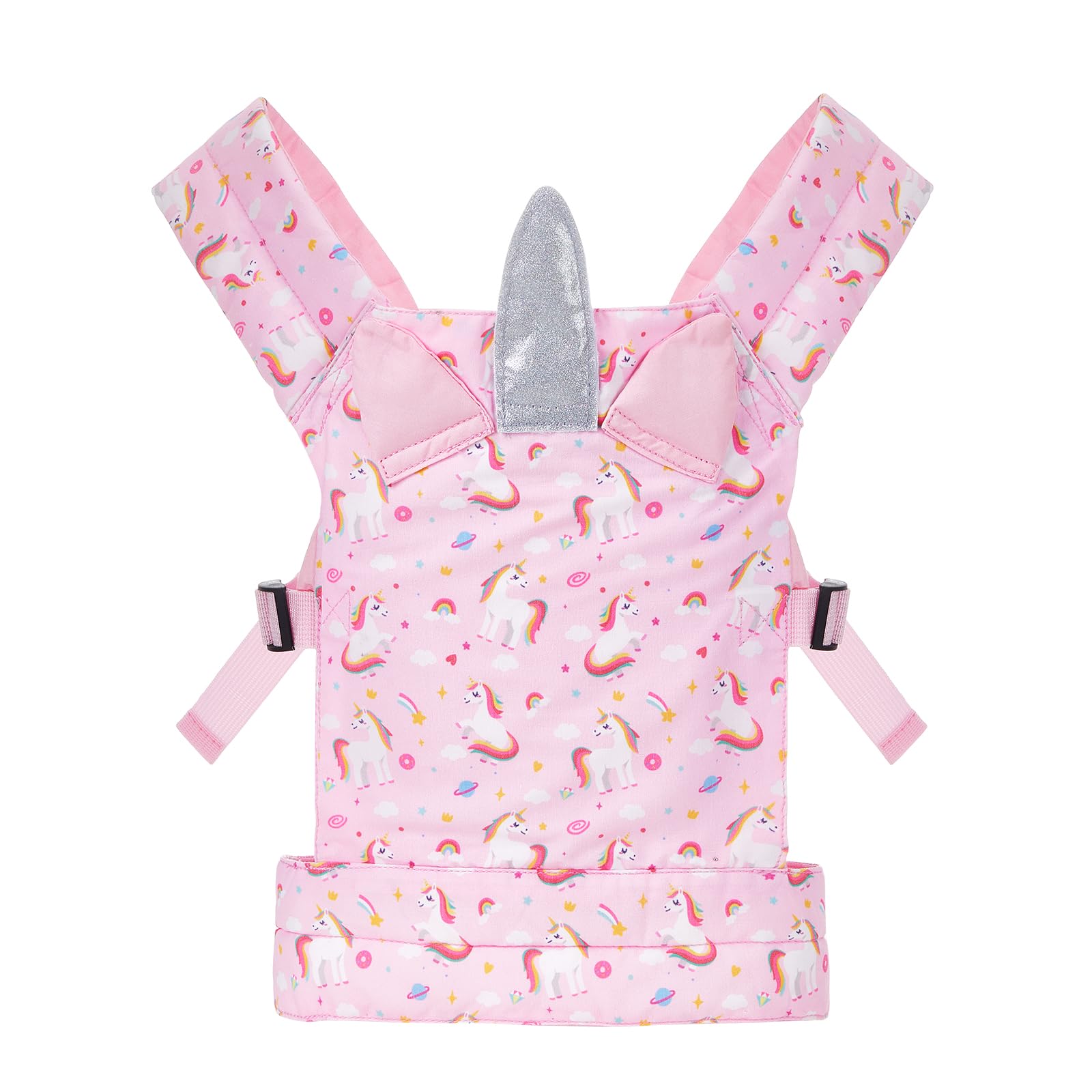 Lictin baby doll carrier with pink unicorn design for cozy front carries.