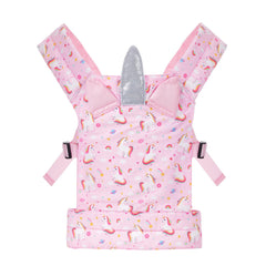 Lictin baby doll carrier with pink unicorn design for cozy front carries.