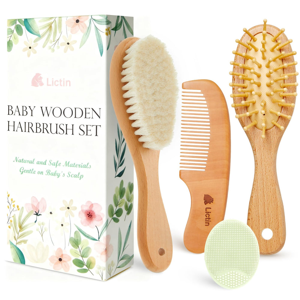 Lictin baby hair brush with soft bristles for gentle newborn scalp care.