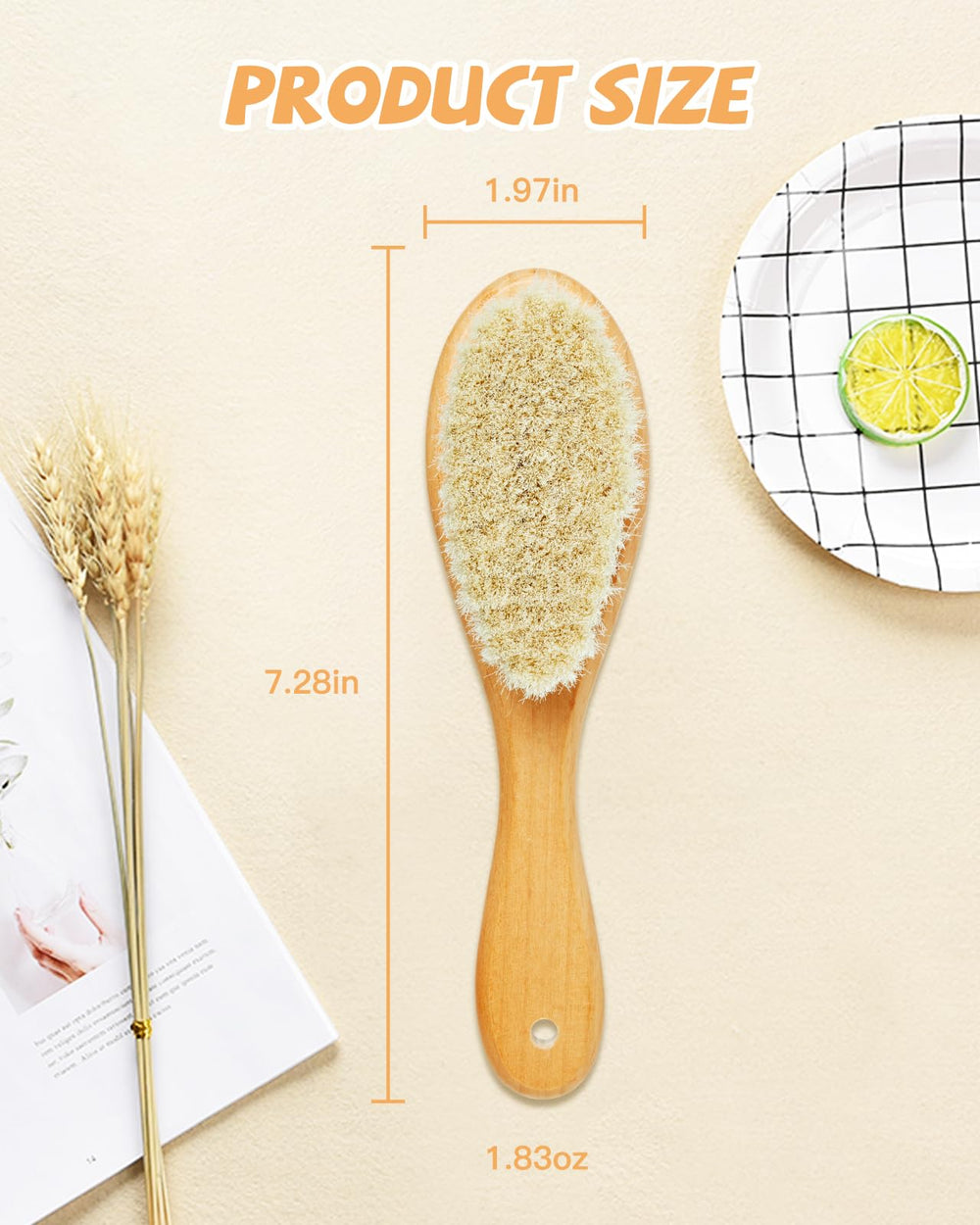 Lictin soft goat hair brush for sensitive infant scalps.