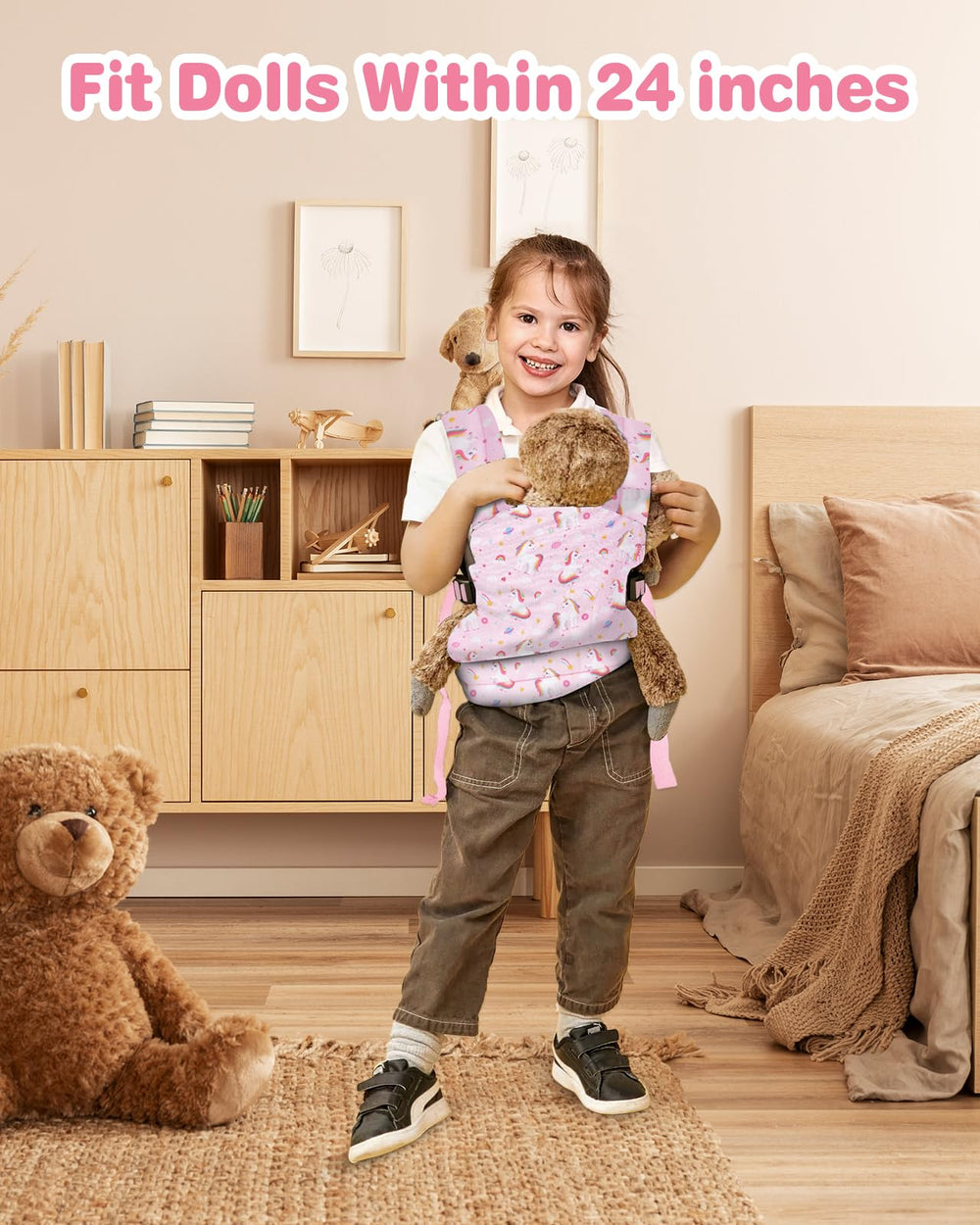 Wide compatibility supports 14 to 24 inch dolls with secure fit.
