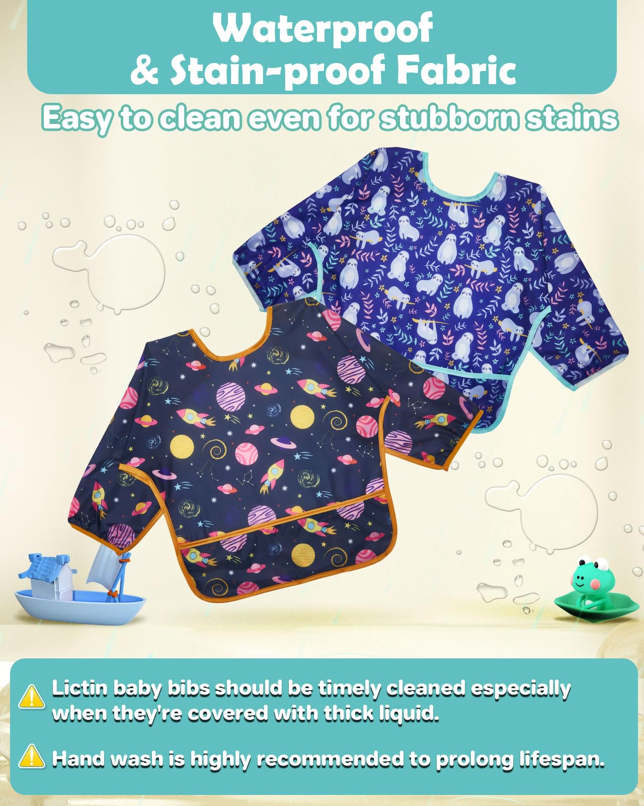 Lictin mess-proof bibs with cute prints for daily use