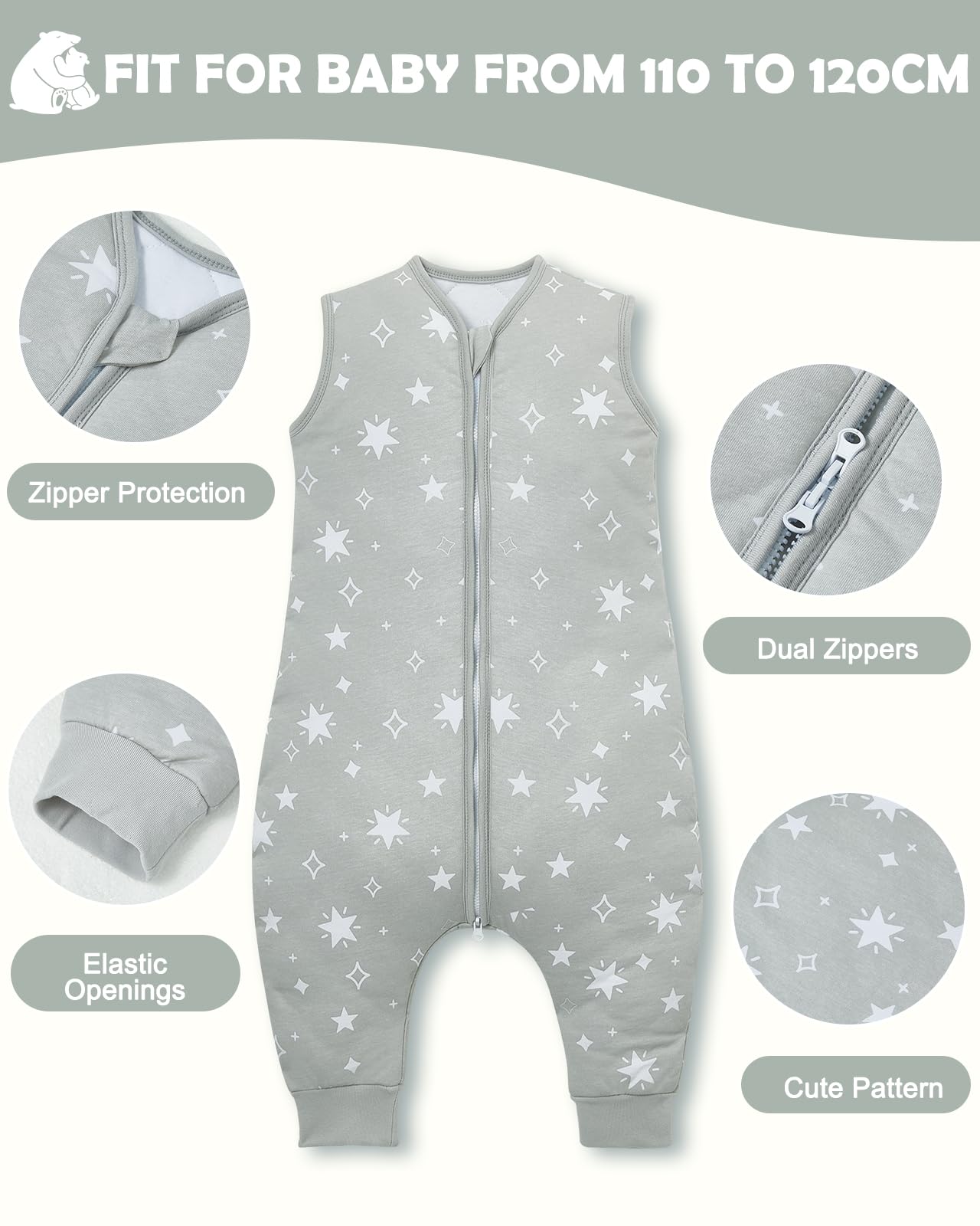 Lictin sleep sack showing two-way zipper for easy changes