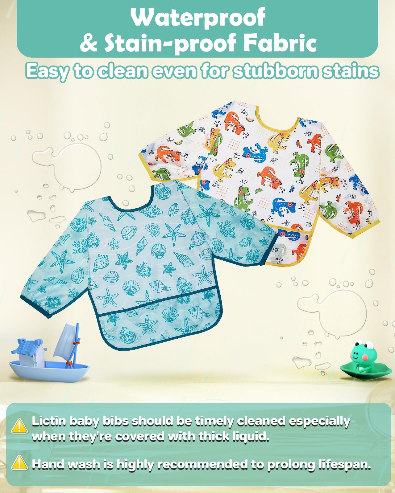 Lictin waterproof toddler bibs for ages 6-24 months.