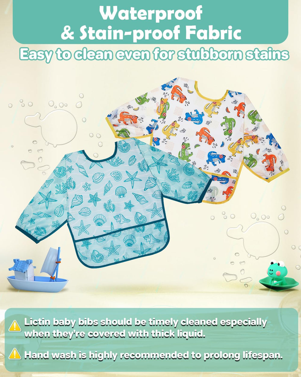 Lictin waterproof toddler bibs for ages 6-24 months.