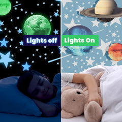 LiderStar glow-sun adds a bright space-themed accent to a bedroom.