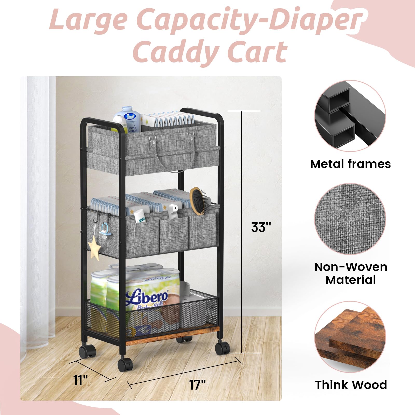 LIDTOP 2In1 diaper cart removable divider in action for flexible organization.