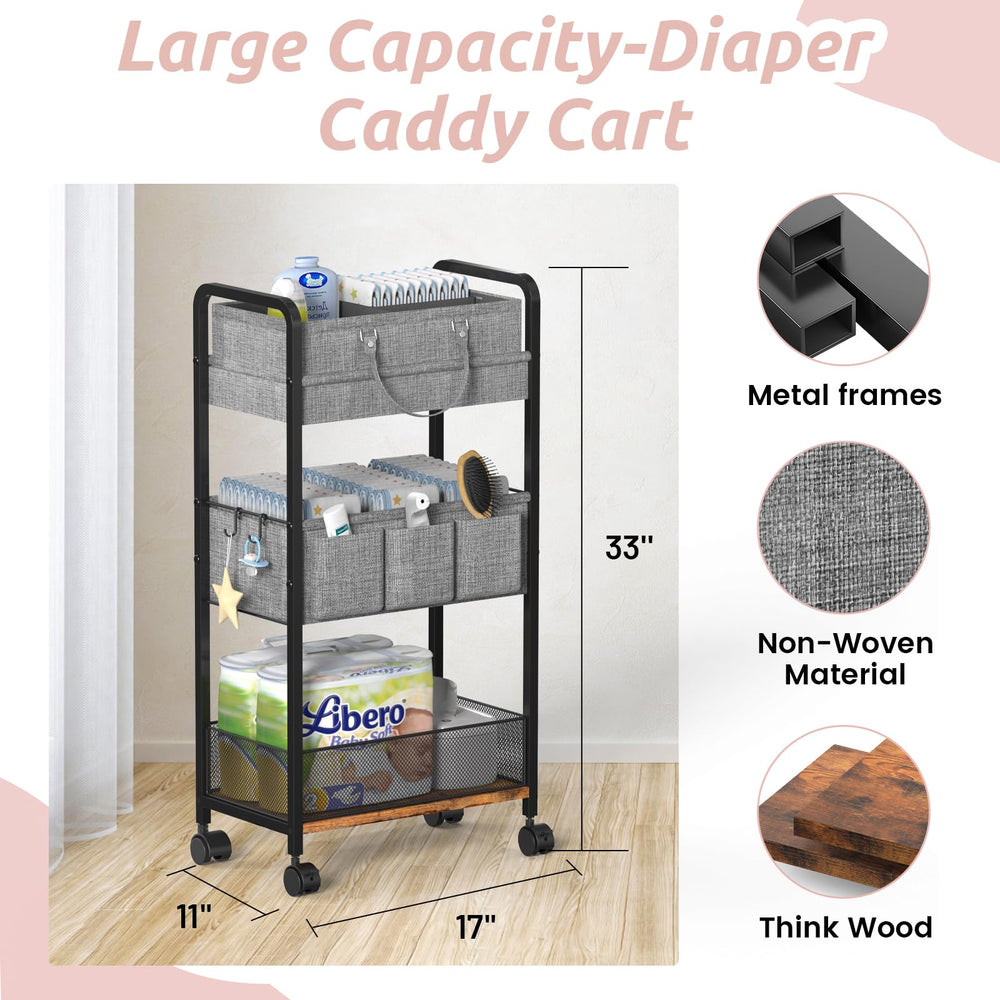 LIDTOP 2In1 diaper cart removable divider in action for flexible organization.