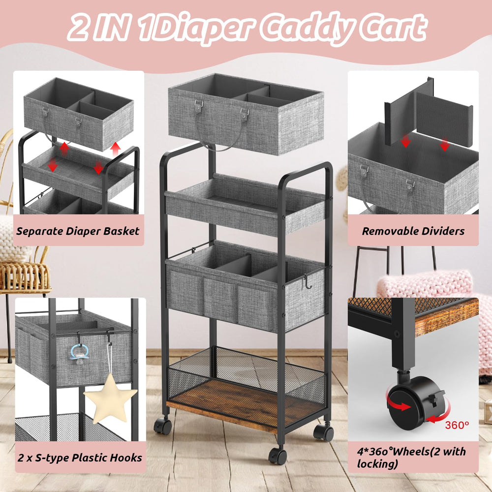 LIDTOP 2In1 diaper cart sturdy metal frame supports heavy items securely.
