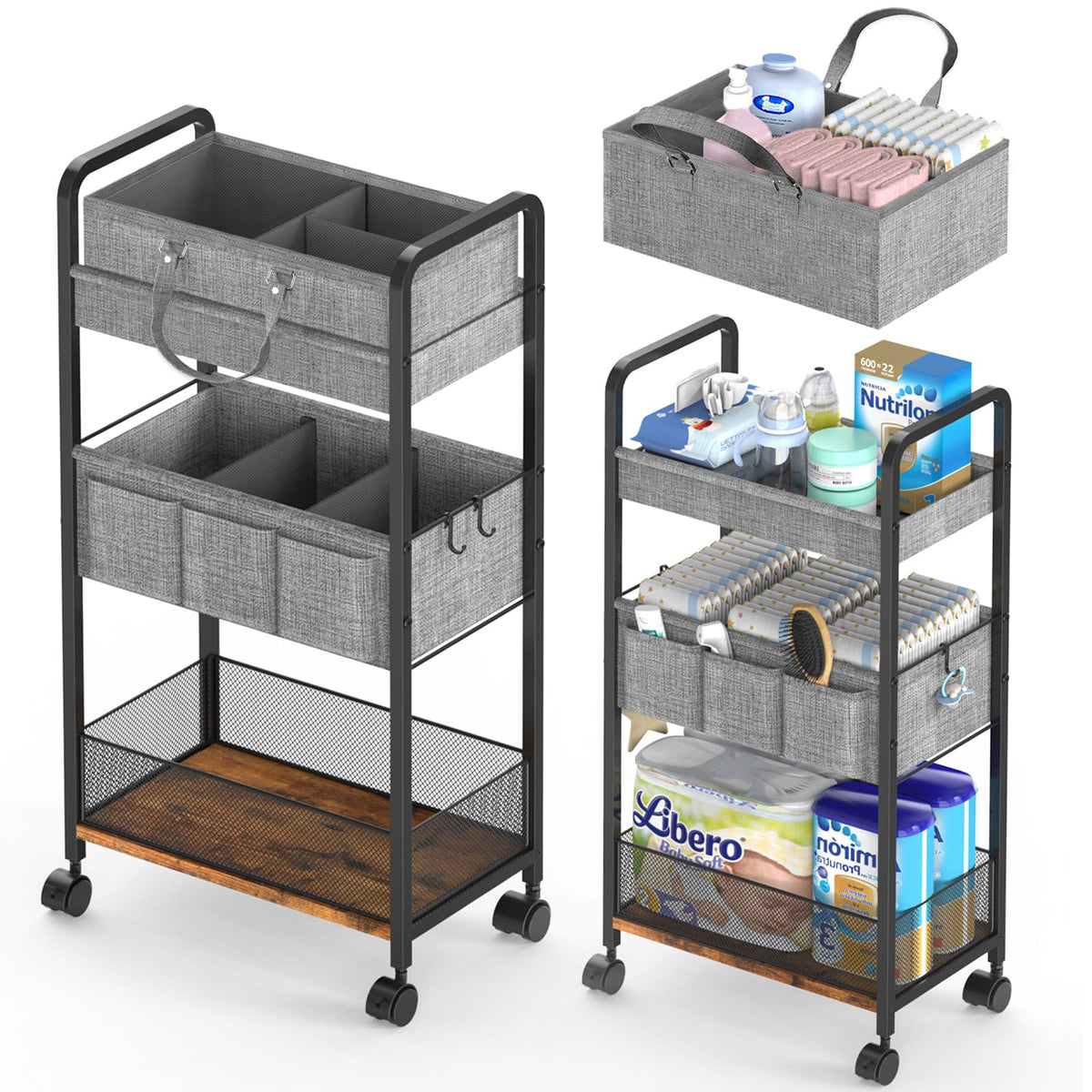 LIDTOP 2In1 diaper cart top view showing wide nursery storage for diapers and wipes.
