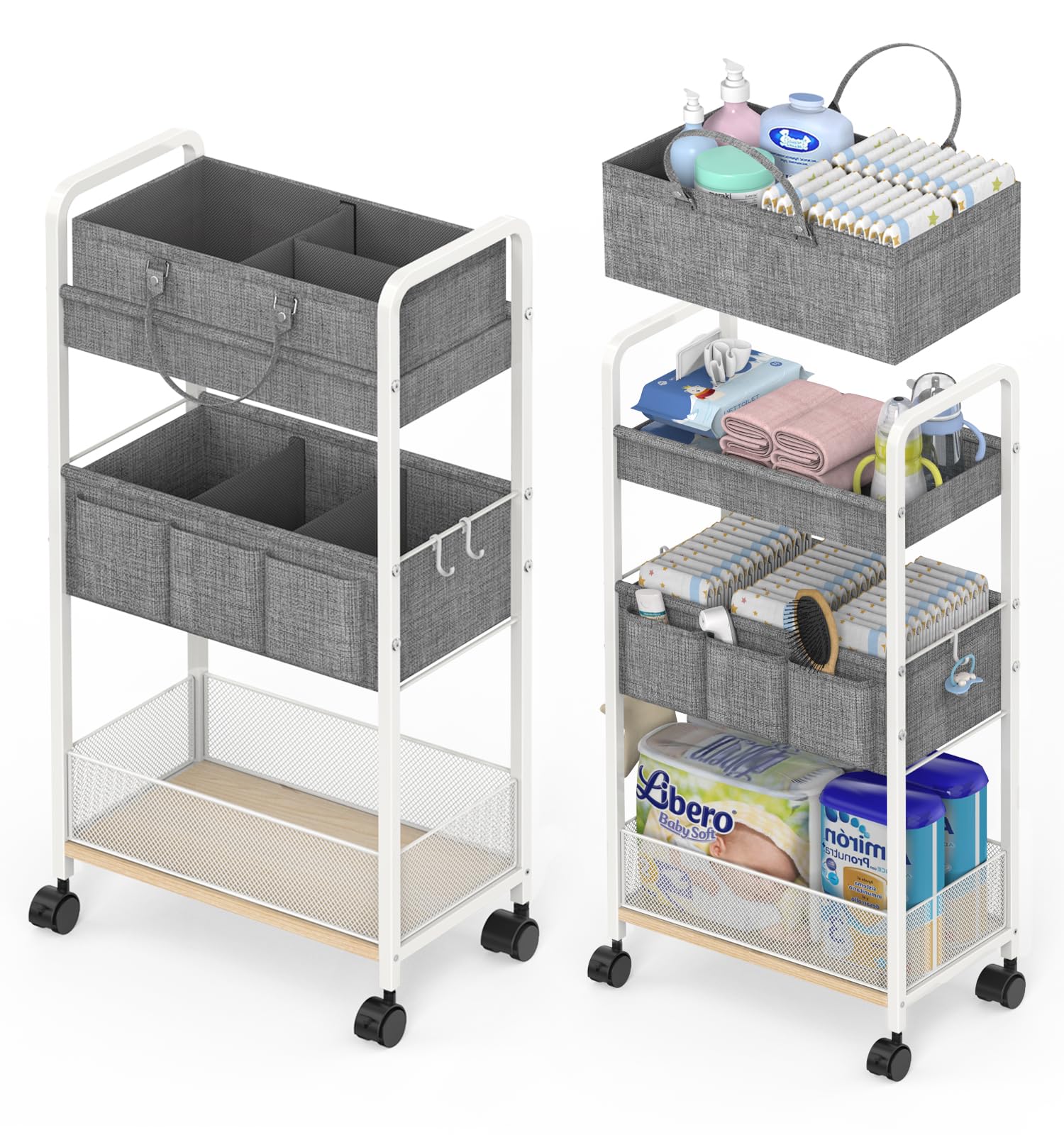LIDTOP 2In1 diaper caddy front view keeps baby essentials organized and accessible.