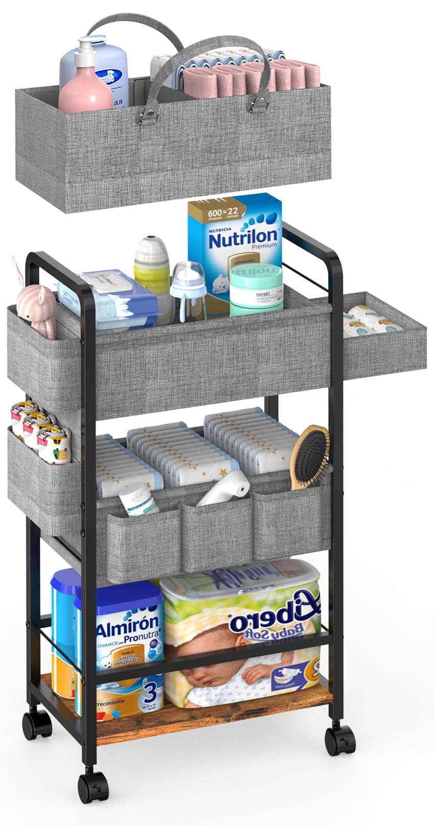 LIDTOP 2In1 diaper caddy top basket with detachable handles for on-the-go storage.