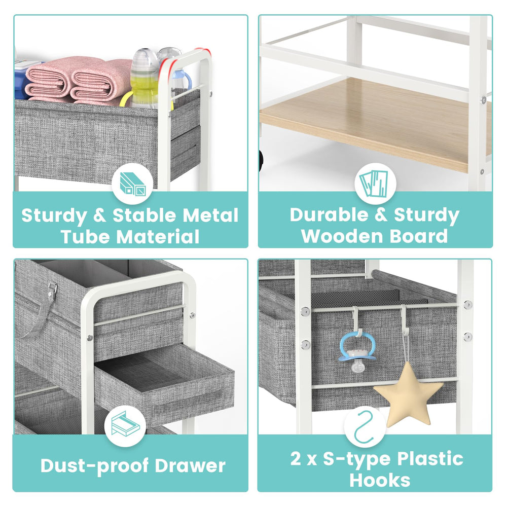 LIDTOP multi-functional cart fits baby supplies, toiletries, snacks, and books