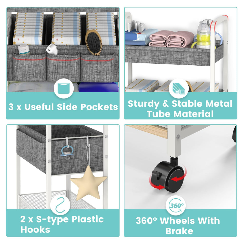 LIDTOP multi-functional nursery cart stores toys, wipes, and clothes.
