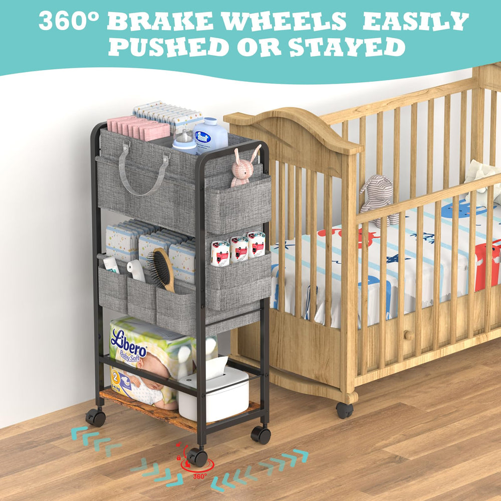 LIDTOP nursery cart beside bed demonstrates convenient bedside storage access.