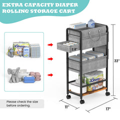 LIDTOP rolling 4-tier diaper cart side view shows expansive nursery organization.