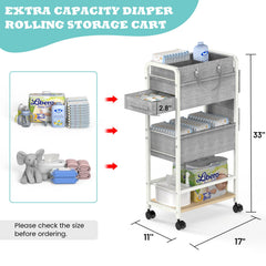 LIDTOP rolling diaper cart front angle highlights easy mobility and reach for baby care