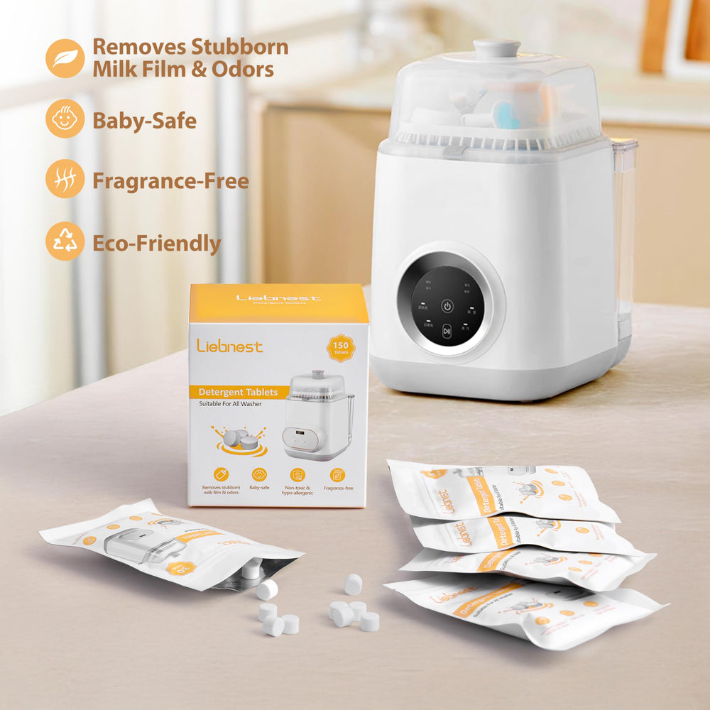 Liebnest bottle-washer tablets compatible with Momcozy for quick, thorough bottle care.