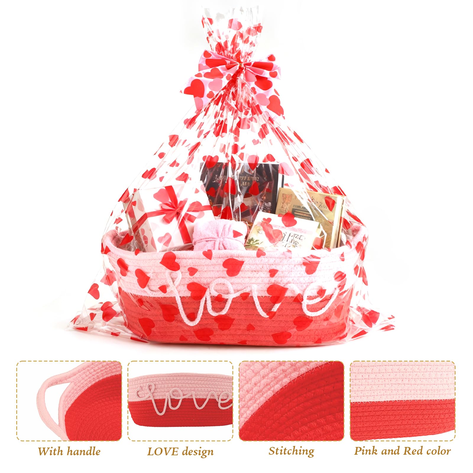 Liengoron basket featuring LOVE design in pink and red hues