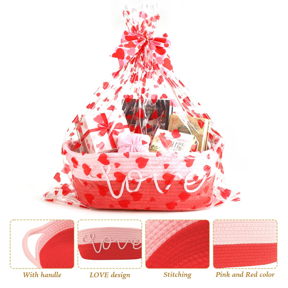 Liengoron basket featuring LOVE design in pink and red hues