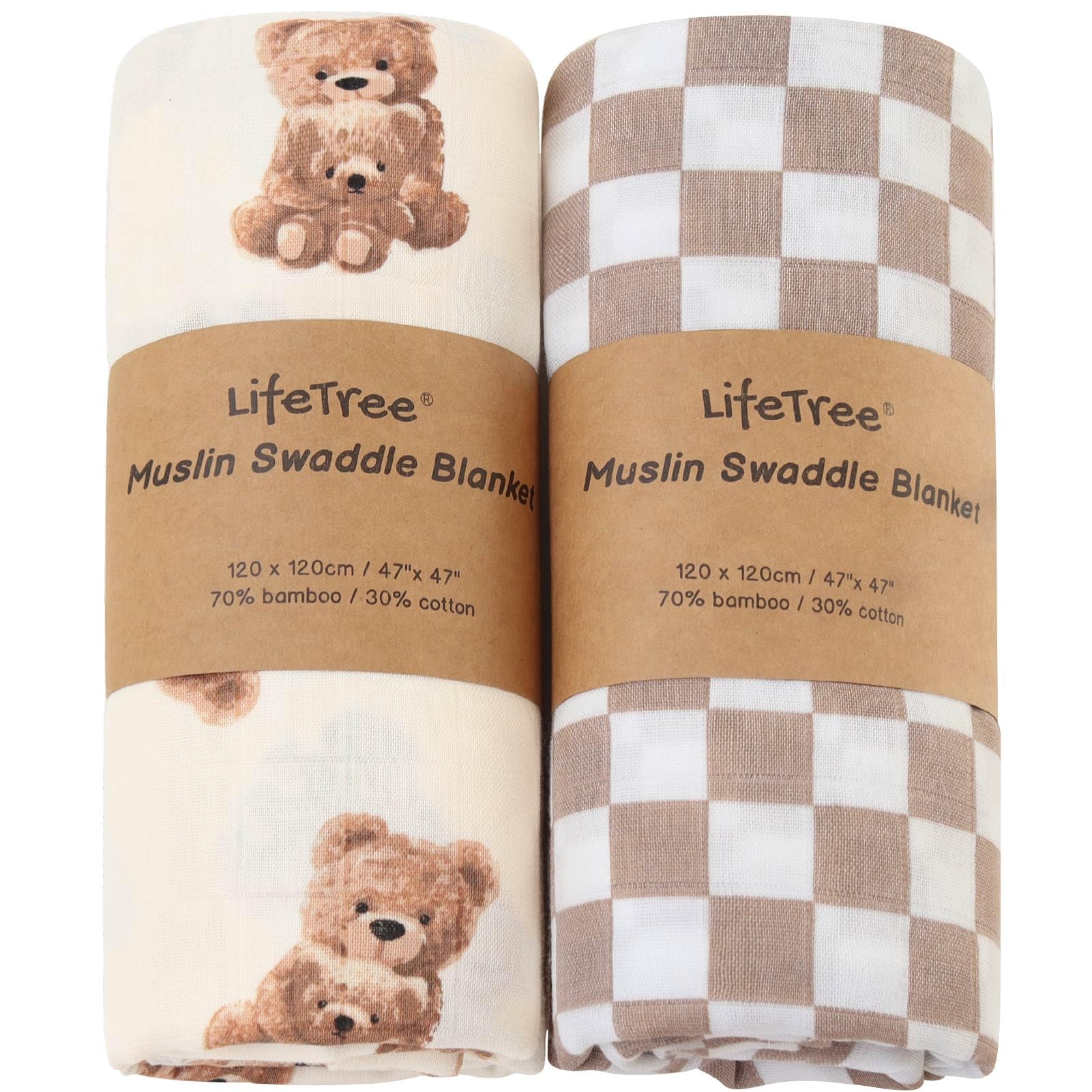 LifeTree muslin swaddle with bear pattern offers breathable comfort for cozy naps.