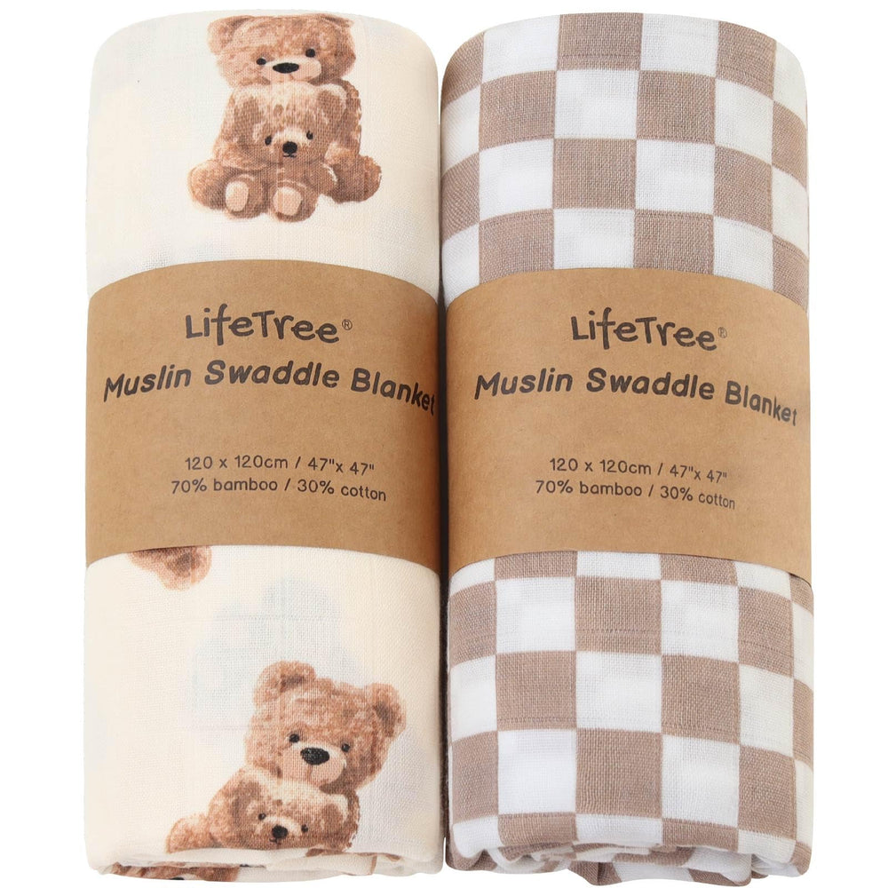 LifeTree muslin swaddle with bear pattern offers breathable comfort for cozy naps.