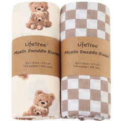 LifeTree muslin swaddle with bear pattern offers breathable comfort for cozy naps.