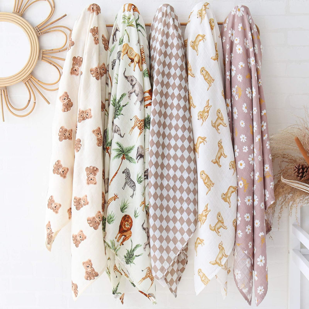 LifeTree swaddle blanket used as stroller cover for shade and privacy.