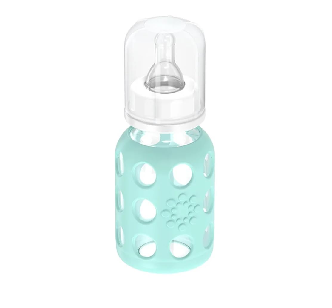 Lifefactory 4oz bottle in cantaloupe sleeve, color helps differentiate bottles.