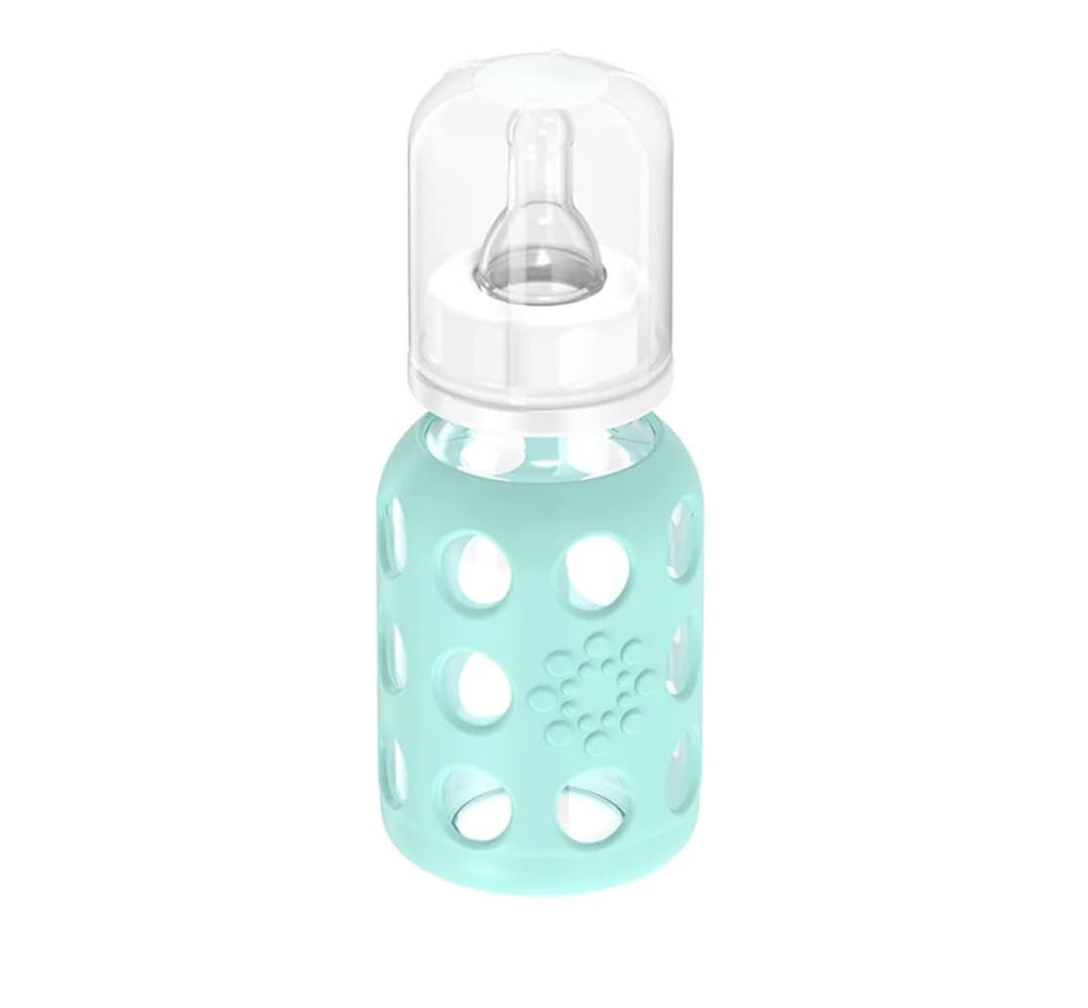 Lifefactory 4oz bottle in cantaloupe sleeve, color helps differentiate bottles.