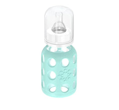 Lifefactory 4oz bottle in cantaloupe sleeve, color helps differentiate bottles.