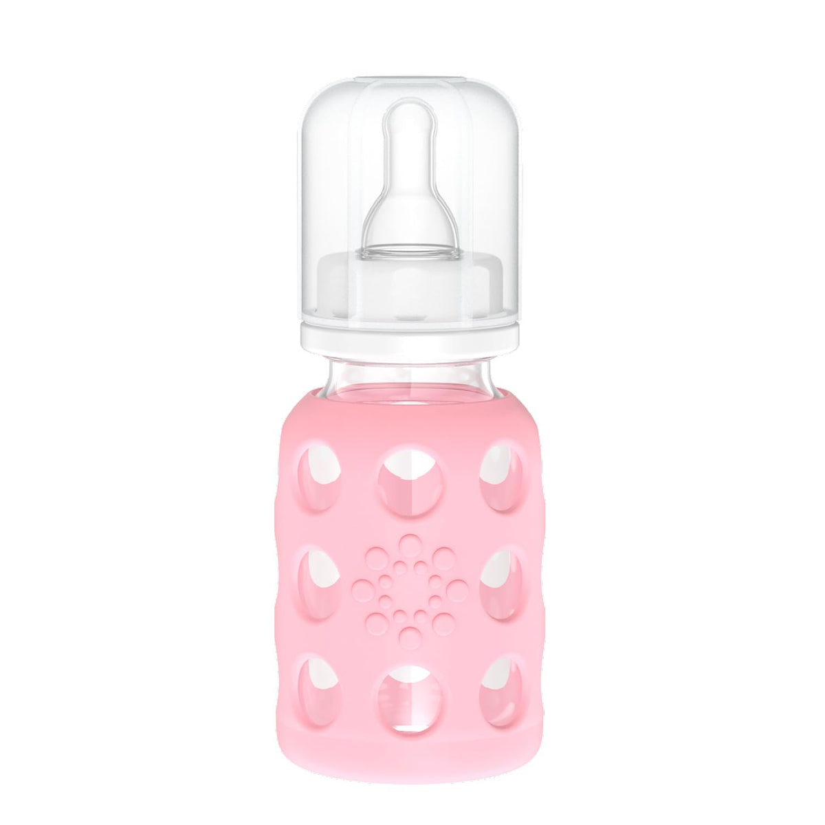 Lifefactory 4oz glass bottle with pink sleeve for easy grip and handling