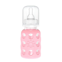 Lifefactory 4oz glass bottle with pink sleeve for easy grip and handling