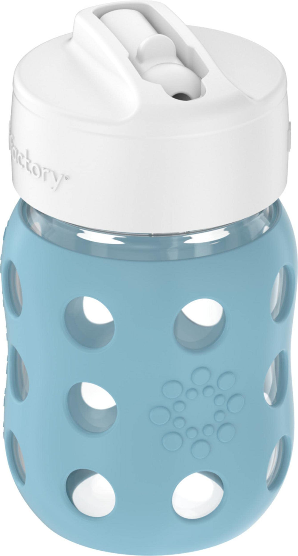 Lifefactory 8-ounce glass bottle in denim with silicone sleeve, durable and BPA-free