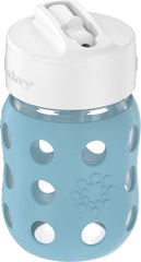 Lifefactory 8-ounce glass bottle in denim with silicone sleeve, durable and BPA-free