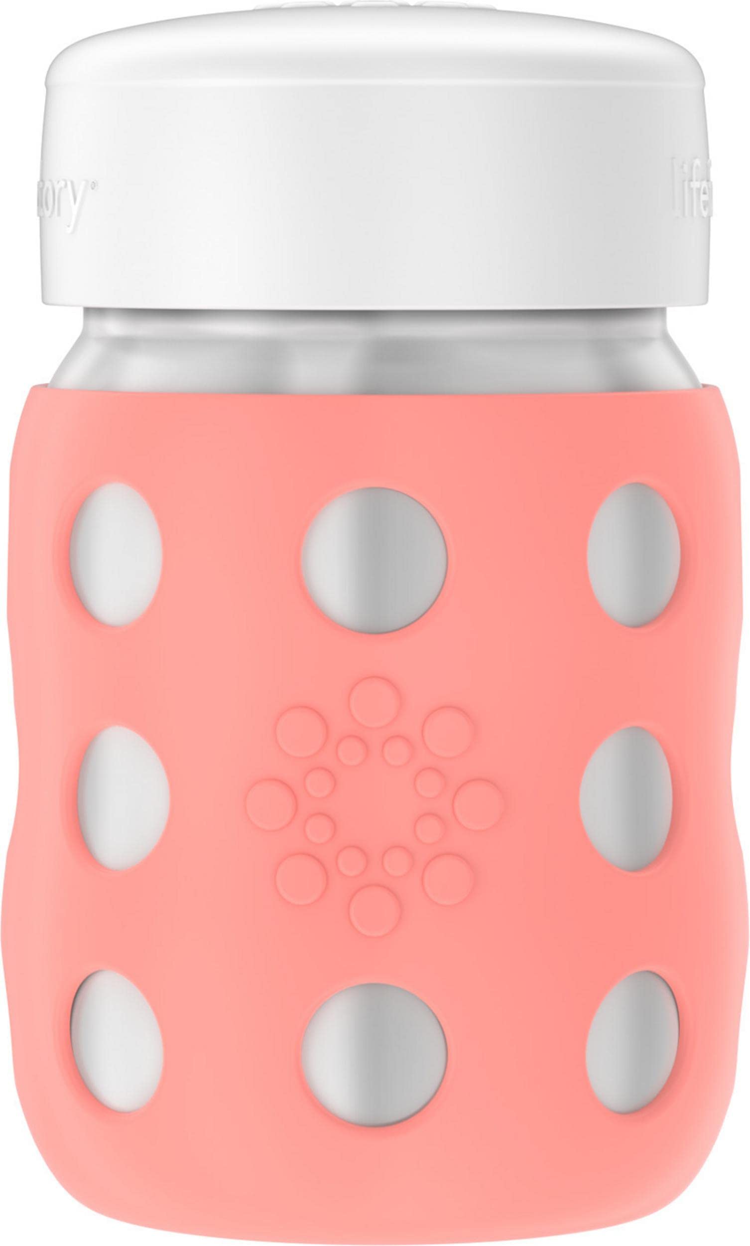Lifefactory 8oz wide-neck bottle with flat cap for on-the-go milk and snacks