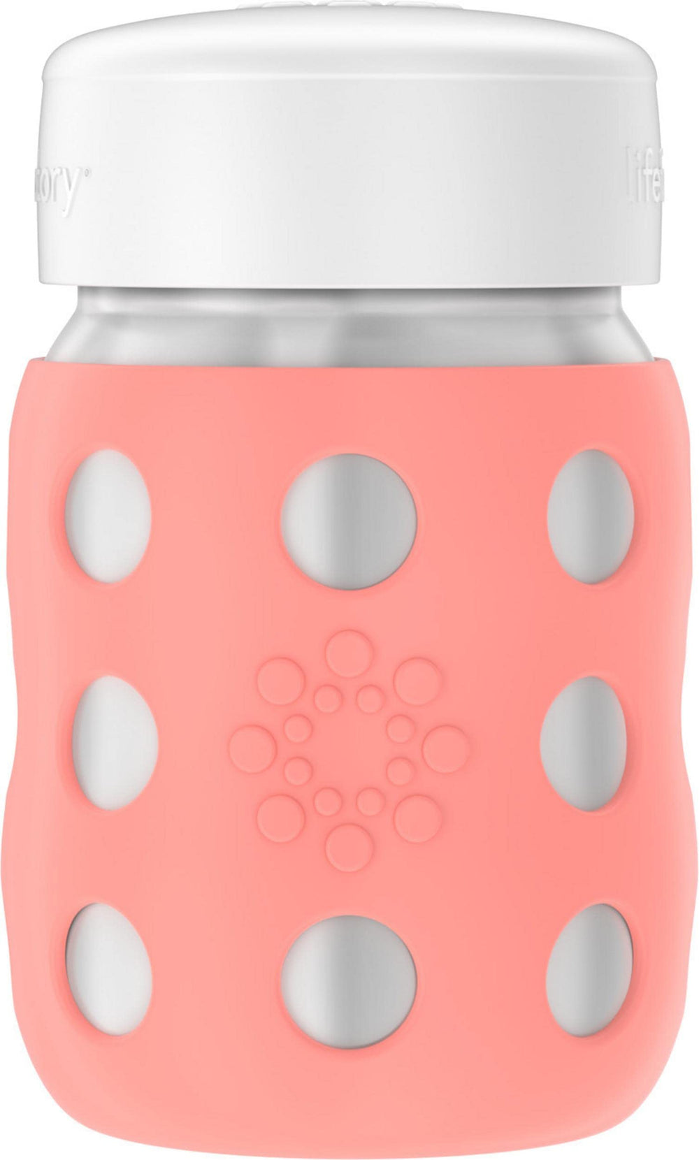 Lifefactory 8oz wide-neck bottle with flat cap for on-the-go milk and snacks