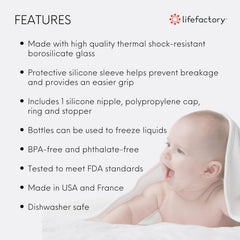 Lifefactory 9 oz Kale bottle with silicone sleeve for secure handling.