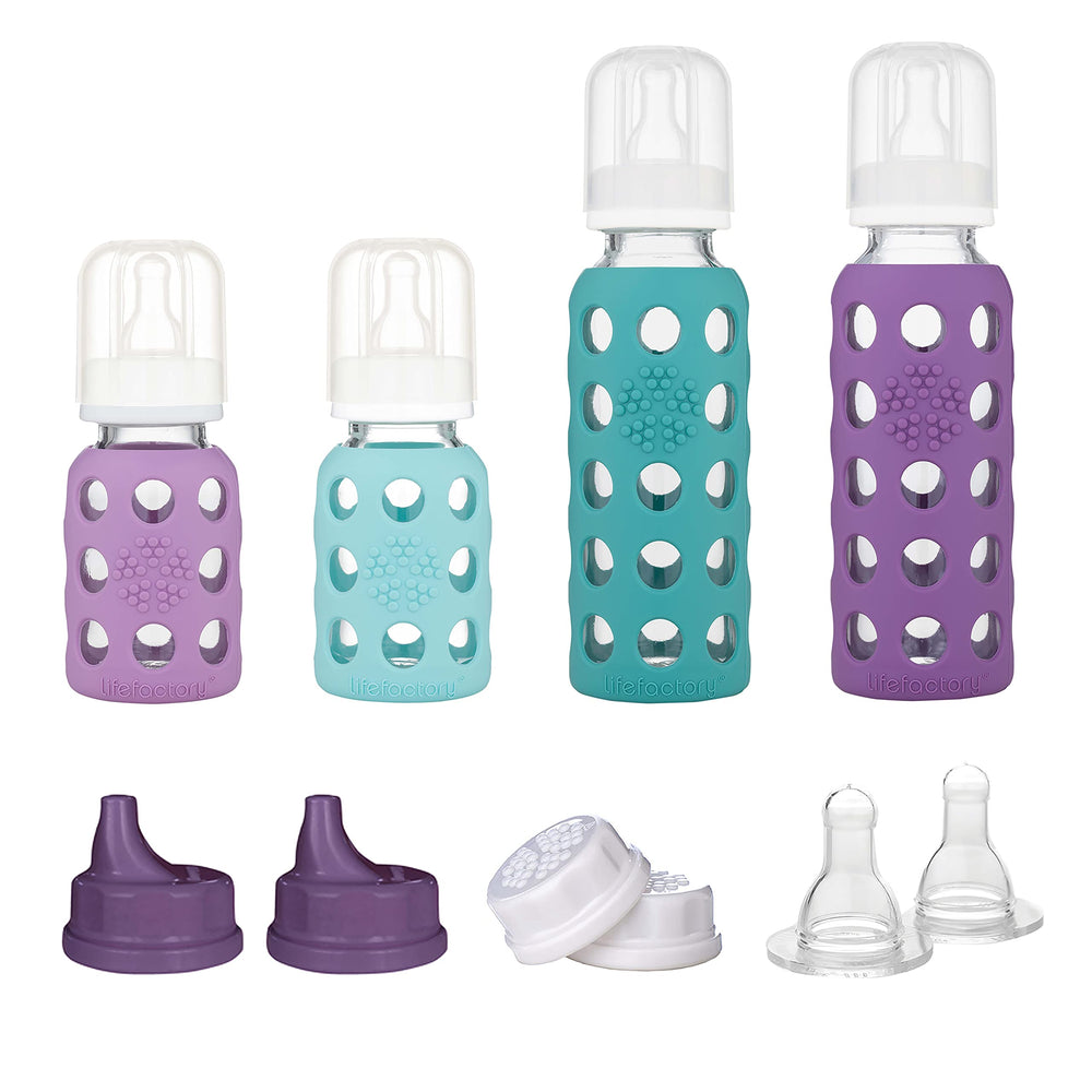 Lifefactory 4 oz lavender bottle with silicone sleeve for easy handling