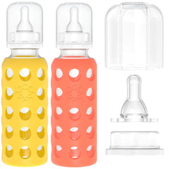 Lifefactory 4oz bottle with silicone sleeve in Mango for comfortable feeding
