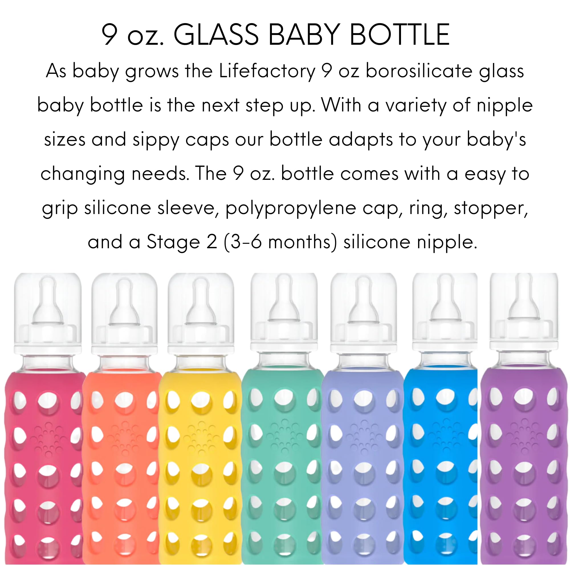 Lifefactory 9oz bottle with silicone sleeve Banana for longer feeds