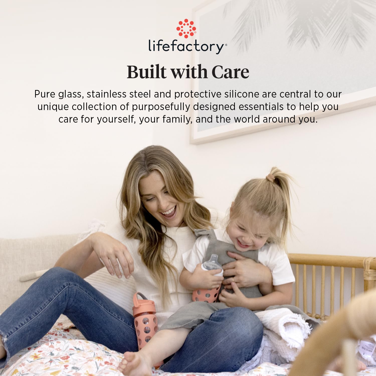 Baby feeding session with Lifefactory blueberry bottle and sleeve