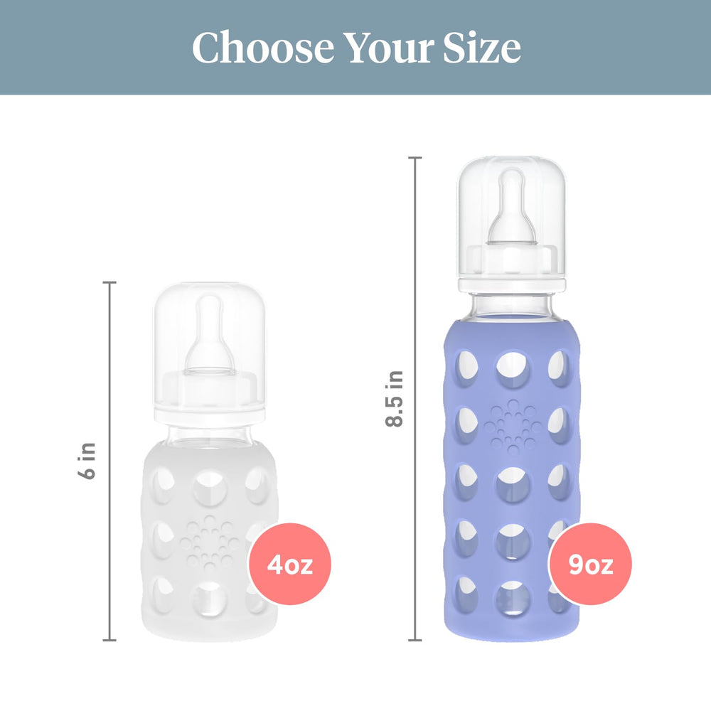 Silicone sleeve close-up around Lifefactory glass body for comfortable hold