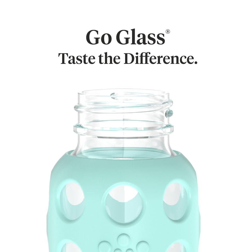 Borosilicate glass bottle ready for freezer to boiling water use.