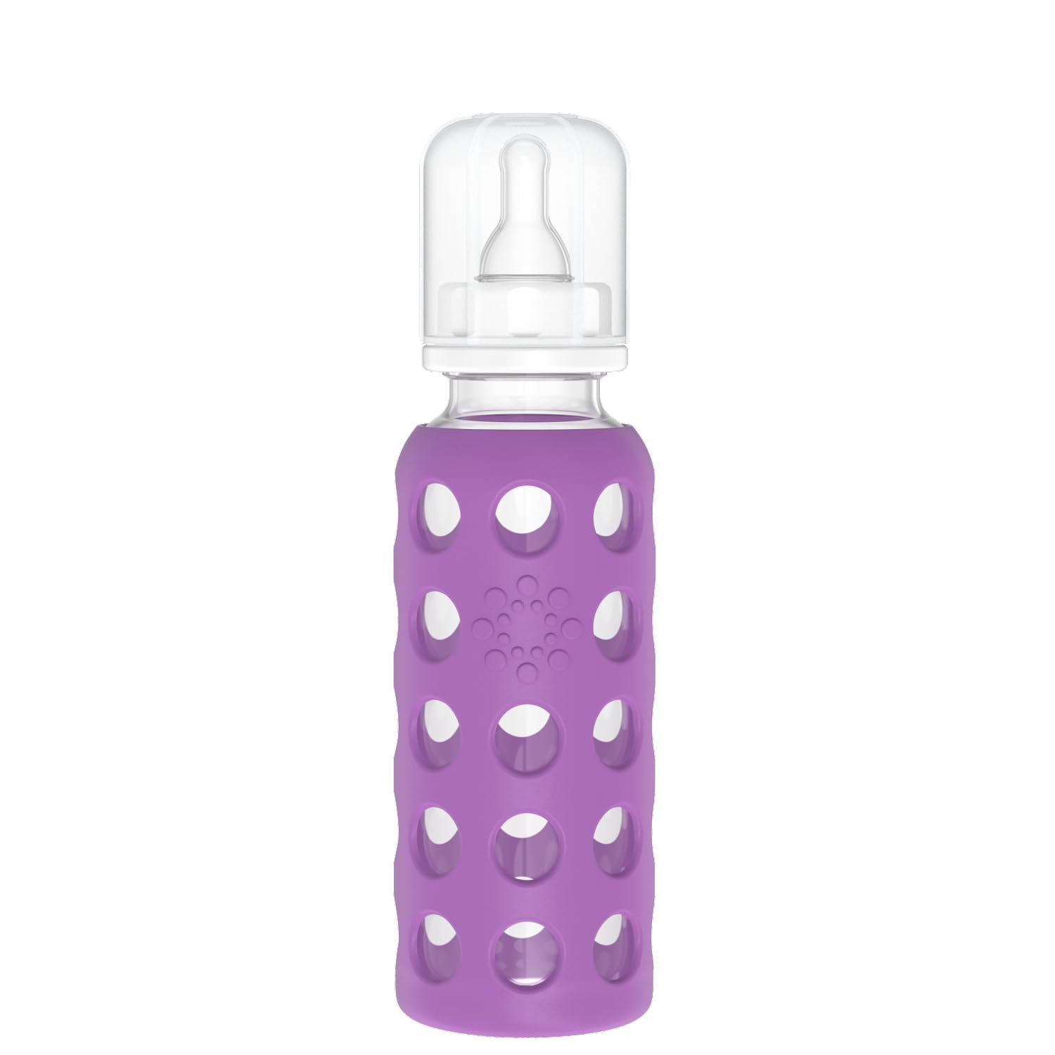 Lifefactory 9 oz glass baby bottle with Stage 2 nipple and protective sleeve for a secure grip