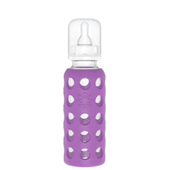 Lifefactory 9 oz glass baby bottle with Stage 2 nipple and protective sleeve for a secure grip