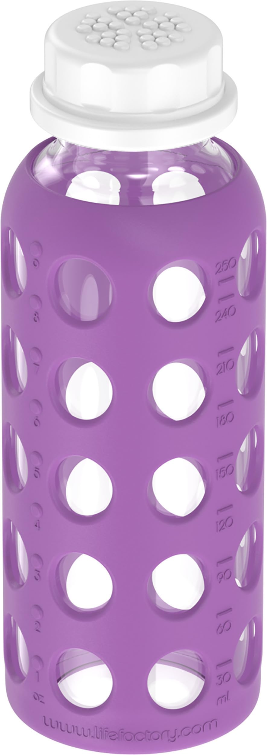 Lifefactory grape bottle in a purse for on-the-go hydration.