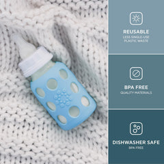 Close-up of Lifefactory silicone sleeve protecting the bottle