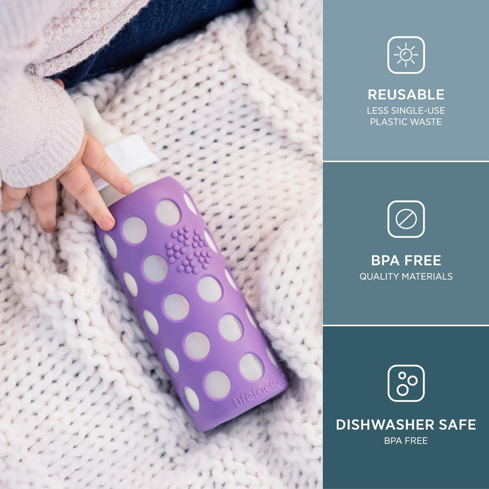 Lifefactory bottle with silicone sleeve improves grip and reduces slips during feeding