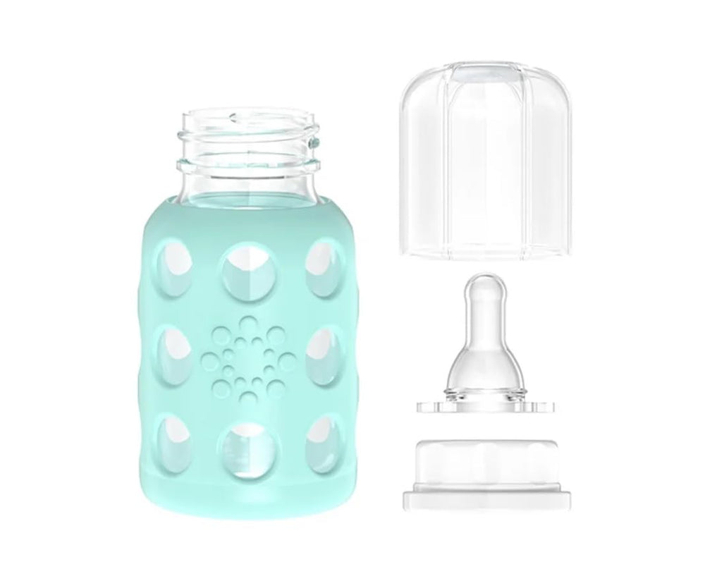 Lifefactory BPA-free bottle highlights safe, non-toxic materials for daily use.